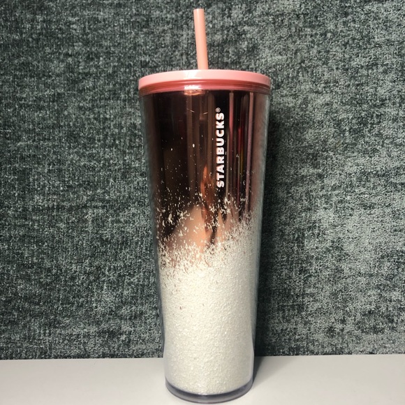 Starbucks Other - Starbucks Rose Gold White Snow Glitter Tumbler